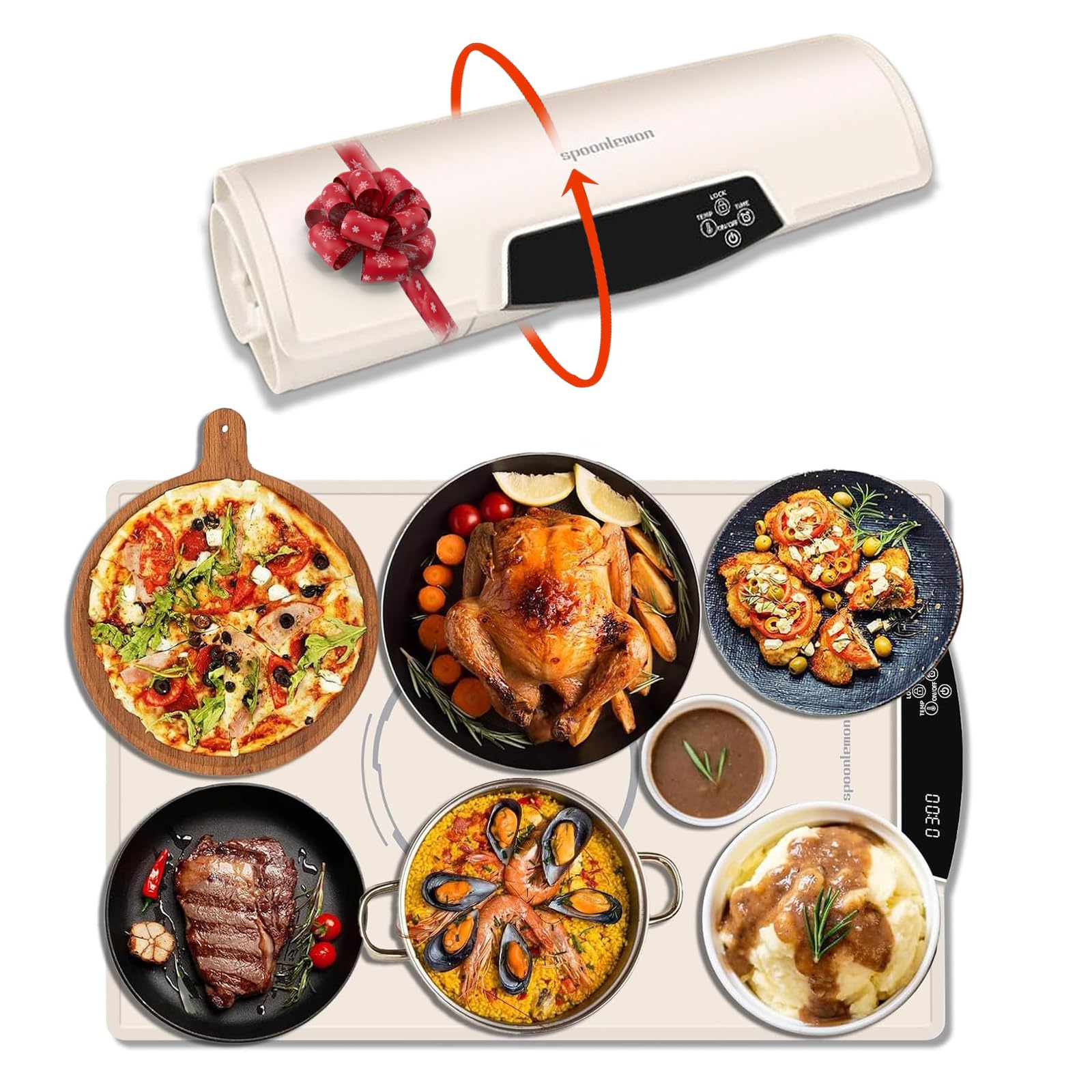 Electric Food Warming Mat, Full-Surface Silicone Food Warmer Heating Pad with Adjustable Temperature & Time, Portable Foldable Warming Tray for Buffet, Parties, Gatherings, Travel, Home Use