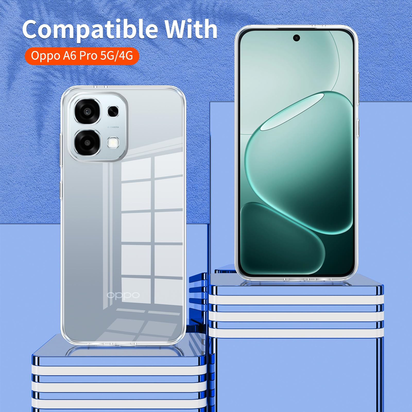 Phoona Cover per Oppo A6 Pro 5G/4G Custodia con 2 Pezzi Pellicola Vetro Temperato,Ultra Sottile Trasparente Silicone Protettiva Case per Oppo A6 Pro Sottile Morbida Antiurto Cover