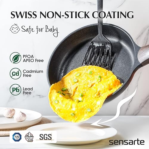 Miniatura 2 de SENSARTE Juego de 4 utensilios de cocina antiadherentes, ollas y sartenes, sartén de 1.5 cuartos de galón con tapa y olla de 4.5 cuartos de galón,