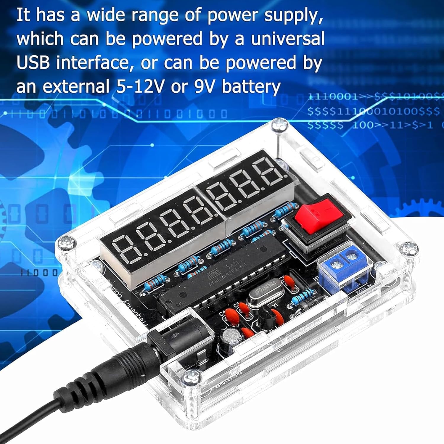 10MHz Frequency Meter Kit, DIY Digital Frequency Counter with 7-Bit Resolution, Automatic Range Conversion, USB Interface and Compact Design, for Electronics Testing Industrial Use