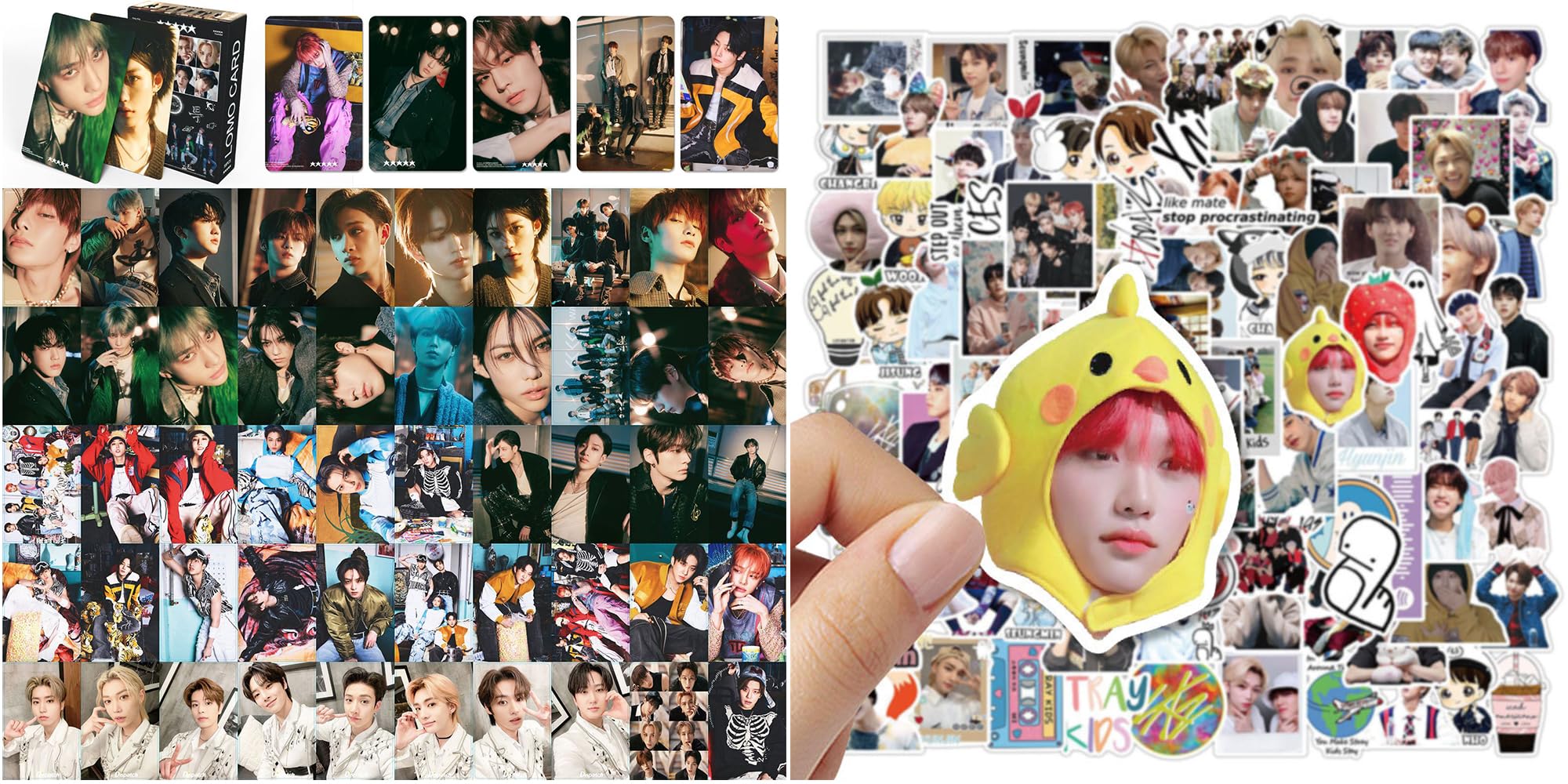 SOSAYI Stray Coffret cadeau pour STAY, Stray Merch avec 1 sac de gym SKZ, 1 Porte Clef, 1 anneau pour téléphone portable, 1 cordon, 1 bracelet, 1 collier, 4 broches, 50 autocollants, 55 photocard