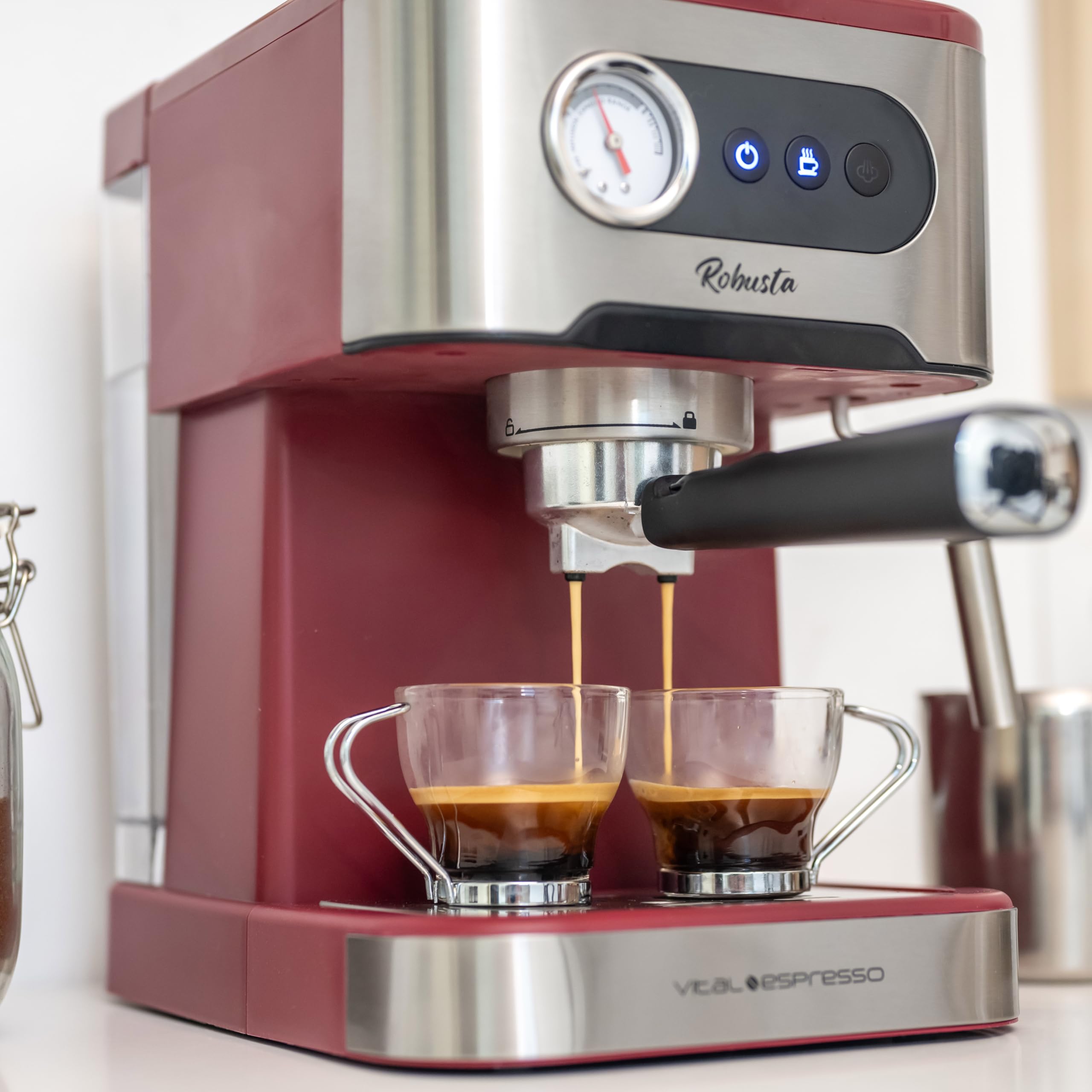XSQUO Useful Tech Caffettiera Express. Espresso e Cappuccino, 1350w, 20 bar, Vaporizzatore Orientabile, Sistema Thermos Block di riscaldamento rapido.. Vital Espresso Robusta.