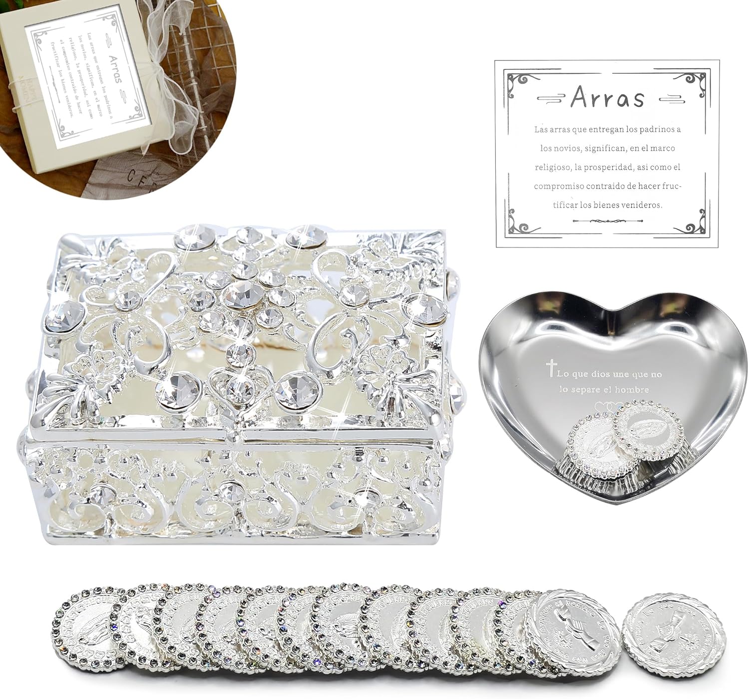Arras Para Boda Catolica, Wedding Arras Coins Set, Arras De Boda Cristiana, Regalos de Matrimonio (Silver)