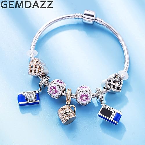 Miniatura 6 de GEMDAZZ Pulsera de oro rosa con diseño de abeja y flor de magnolia, en plata de ley 925, regalo para madre, esposa, profesora, Plata, Circonita