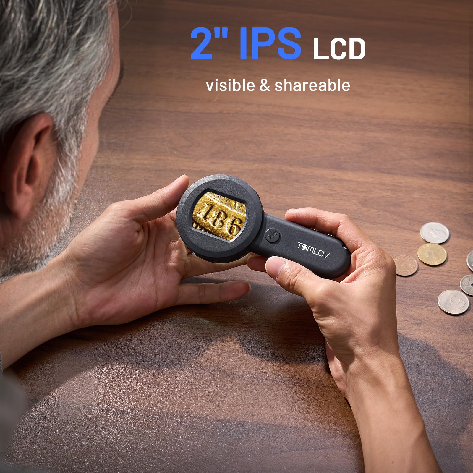 TOMLOV P10 Microscopio para Adultos y Niños, Lupa de Monedas de Mano con Luz, Portátil Trichome 100X, de Bolsillo para Coleccionista
