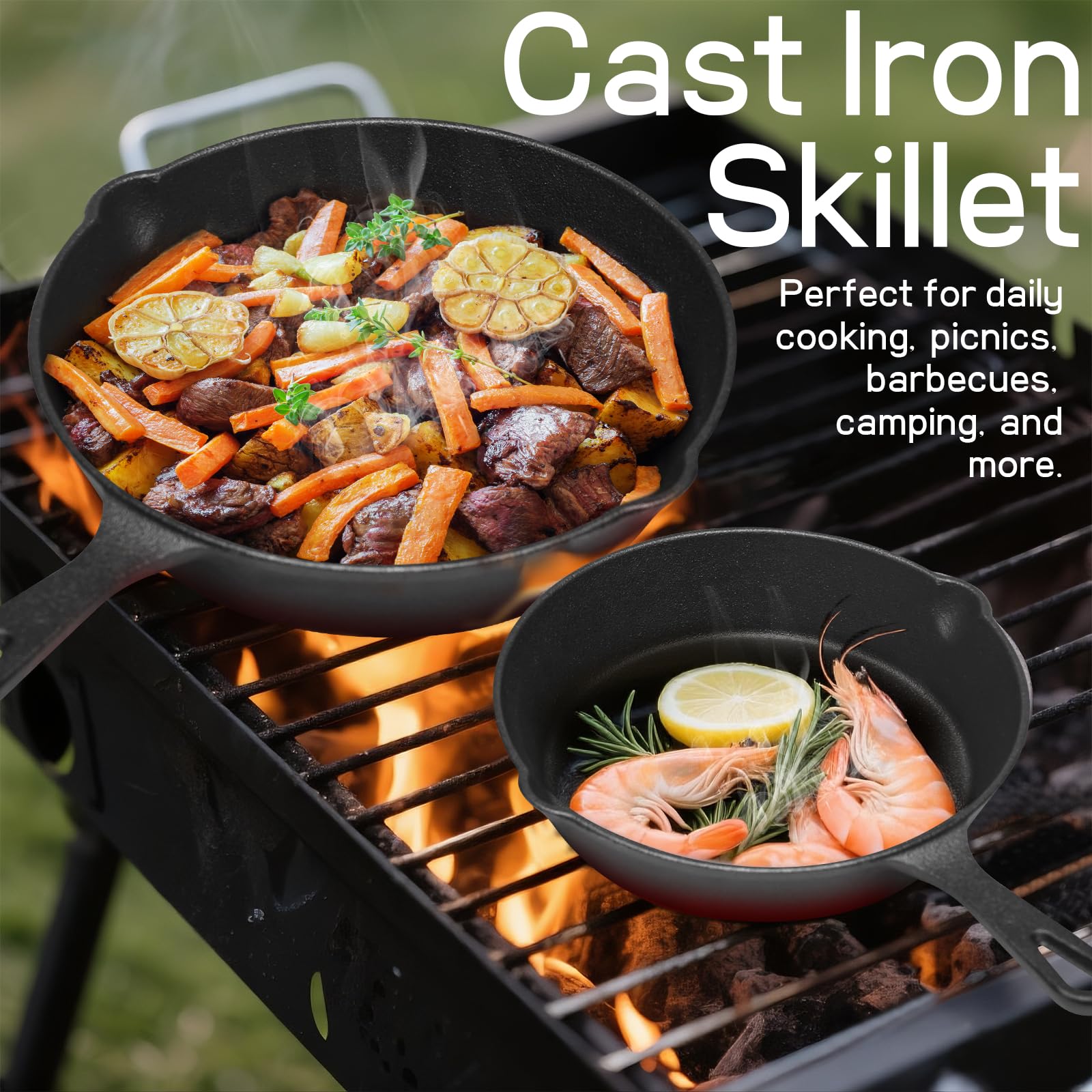 WANGYUANJI Cast Iron Skillet Set - 3 Piece Raw Iron -5