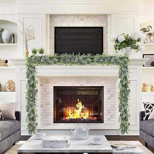Miniatura 5 de CEWOR Paquete de 2 guirnaldas artificiales de eucalipto de 5.5 pies, guirnalda de primavera de dólares de plata falsa, guirnalda de vegetación de