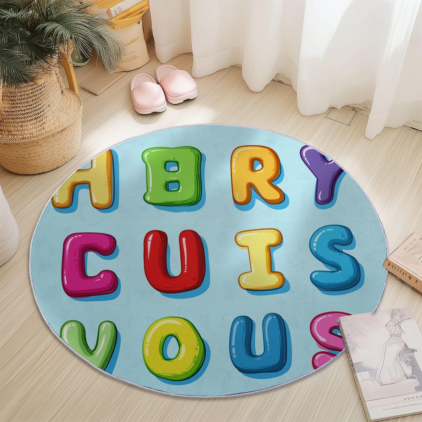 Tappeto rotondo 245 cm, tappeto moderno antiscivolo, colorato in flanella per interni, lavabile, morbido, per cameretta dei bambini, stanza dei giochi, camera da letto