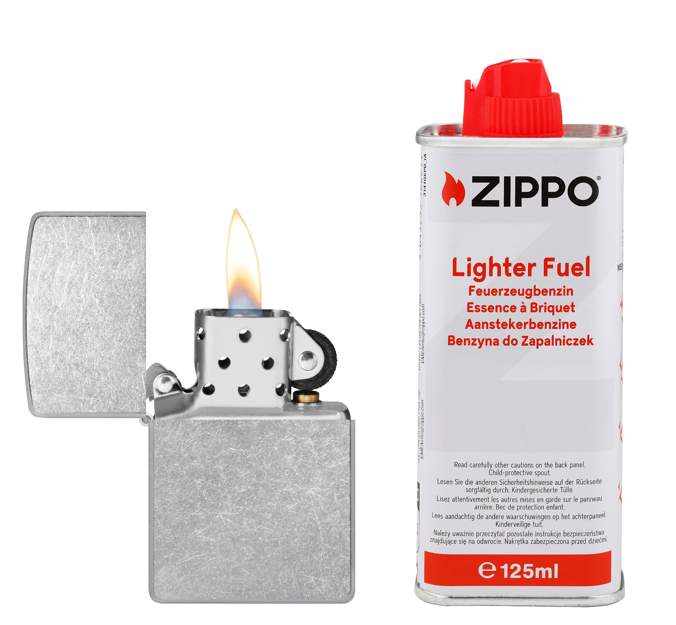 Zippo Sturmfeuerzeug Street Chrome + Feuerzeugbenzin 125ml