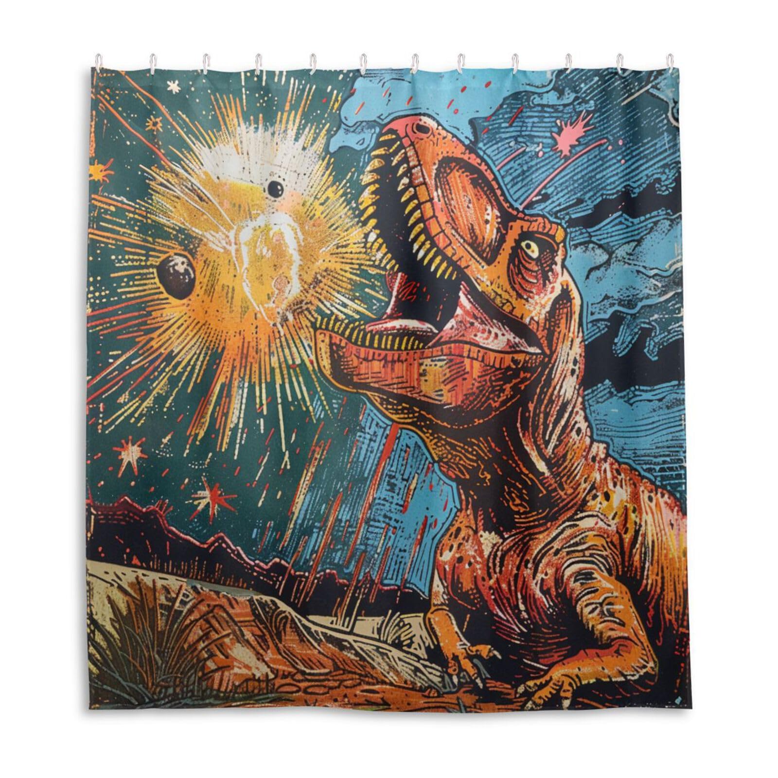 Rideau de douche dinosaure polyester lavable avec crochets 168x183