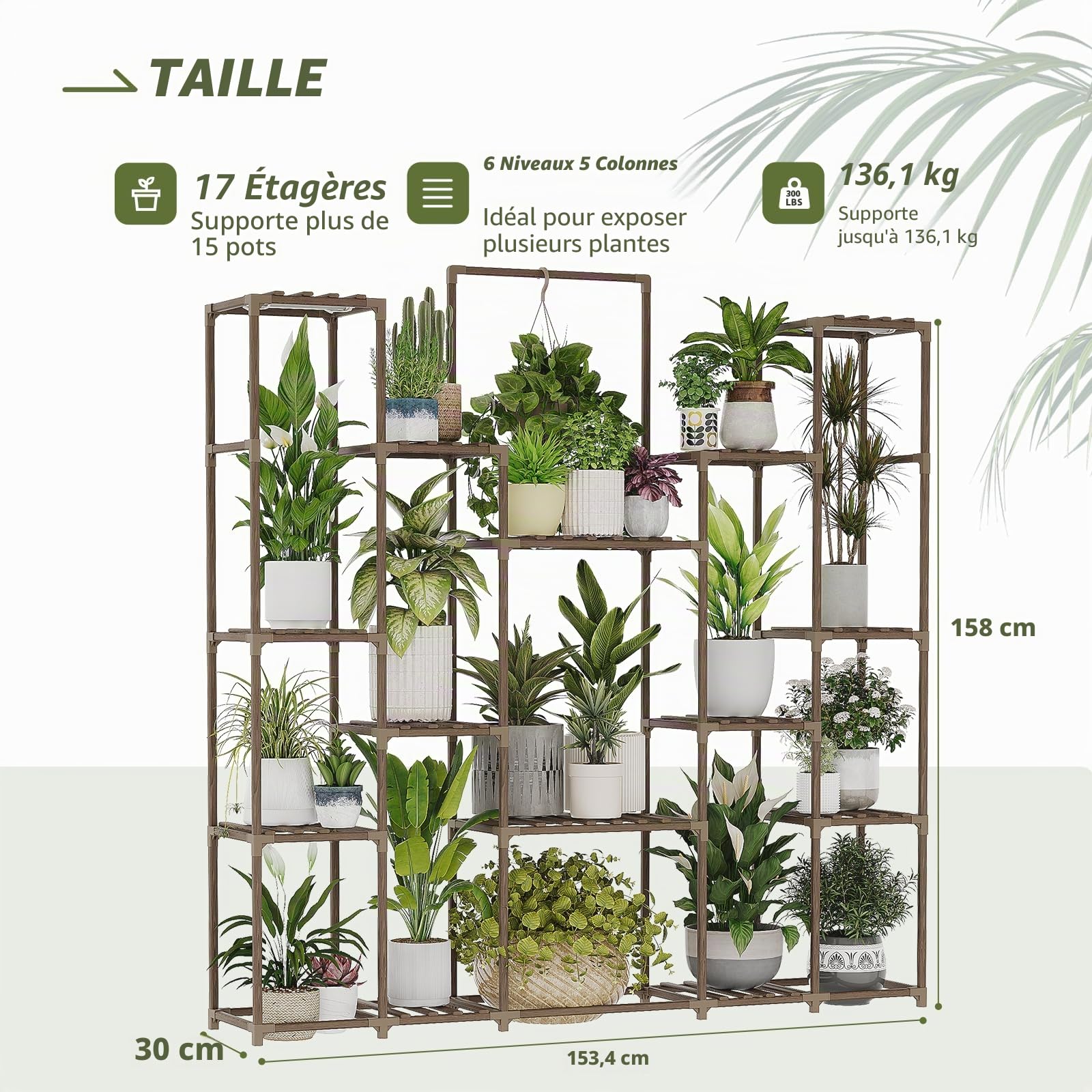 Bamworld Support pour plantes avec lampes de croissance - Grande étagère pour plantes d'intérieur suspendues