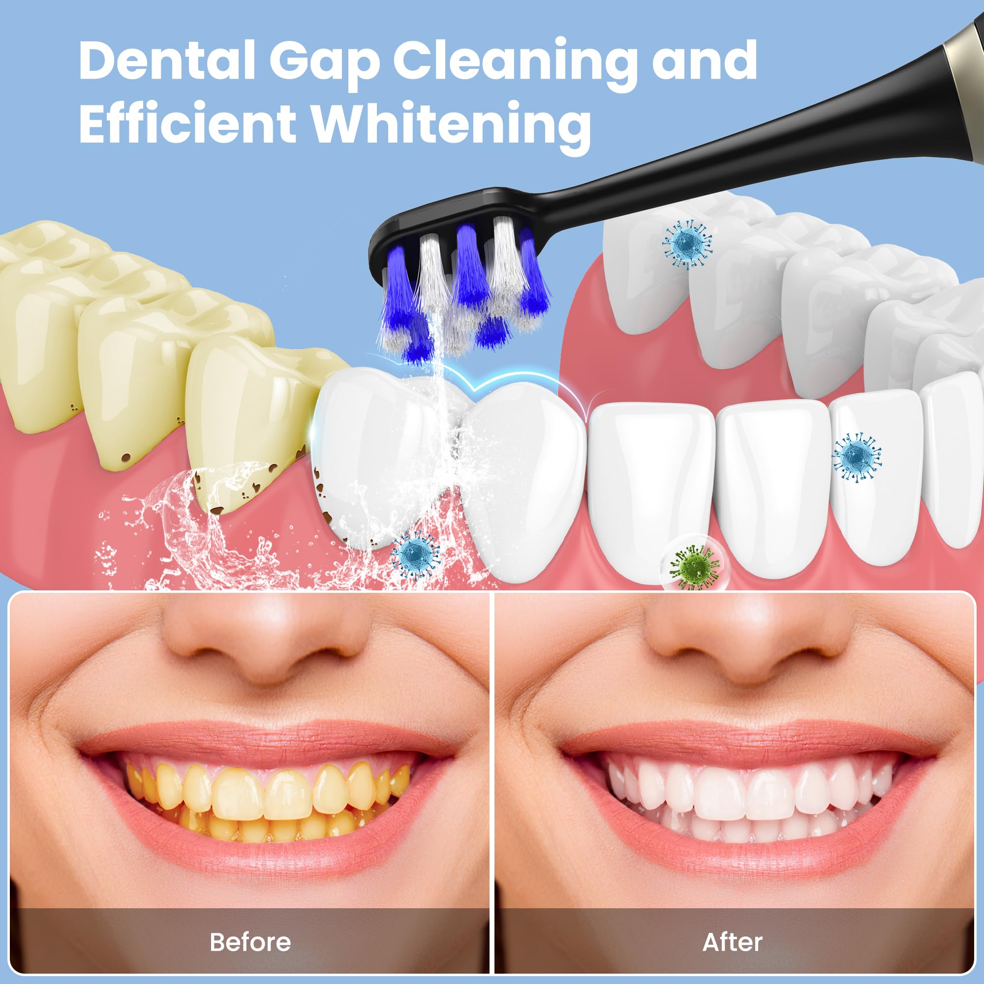 Cepillo de dientes eléctrico con hilo dental de agua, cepillo de dientes inalámbrico 2 en 1 y combo de hilo dental de agua, hilo dental para viajes y hogar, color negro