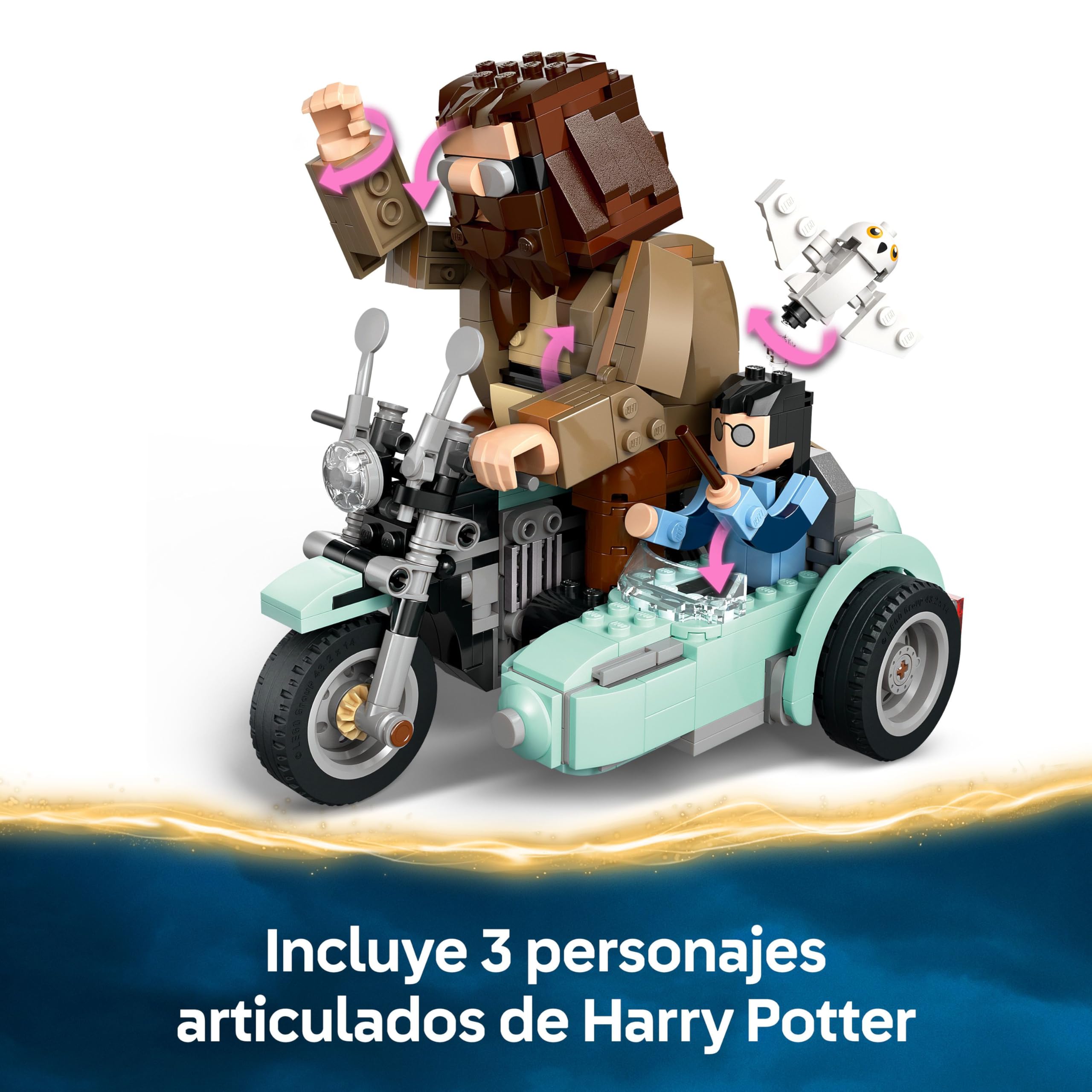 LEGO Harry Potter Viaje en Moto de Hagrid y Harry - Moto de Juguete con Sidecar y Figura de Hedwig la Lechuza - Regalo de Cumpleaños para Niñas y Niños de 9+ Años y Fans del Mundo Mágico 76443