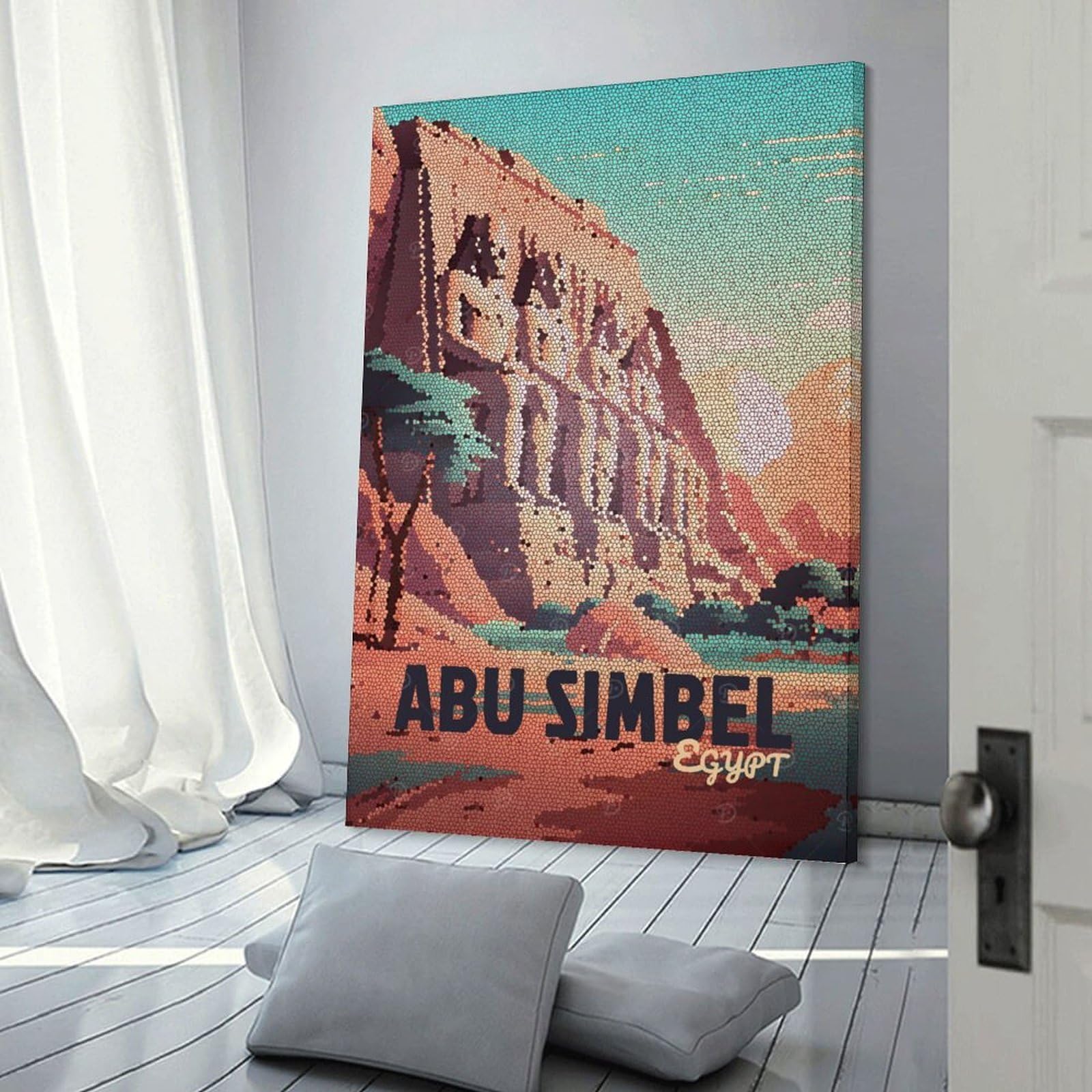 Junmoney Home Decor Wall Art Abu Simbel Egypt Mosaic, 12x18inch(30x45cm), for New Homes, Bedrooms Or Workspaces, Decorative Present for New Homes