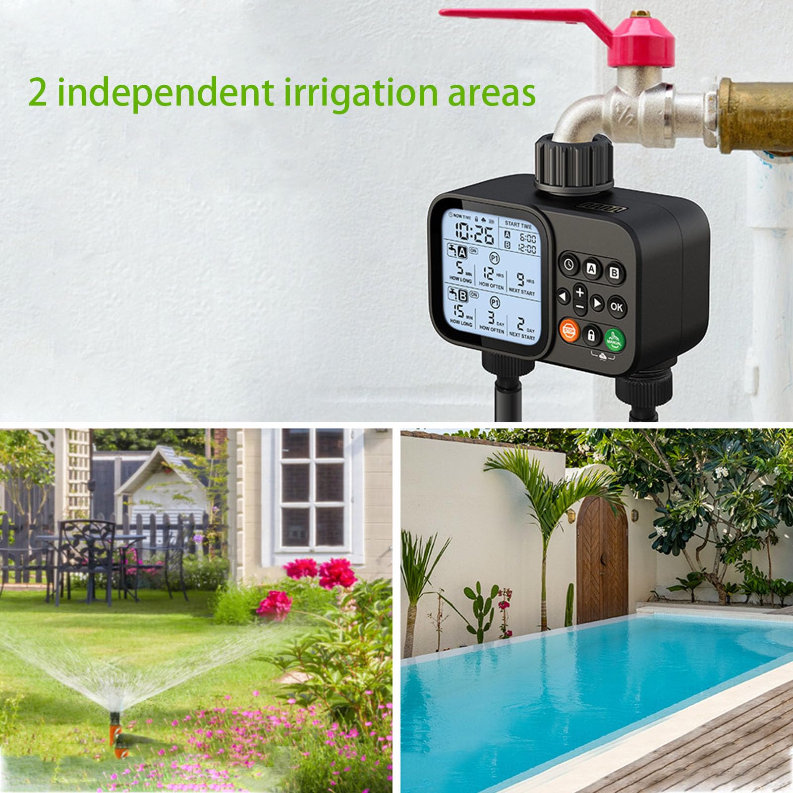 Controller Automatico per irrigazione per Fiori, Verdure e Animali Domestici con Timer irrigazione Intelligente con Controllo accurato