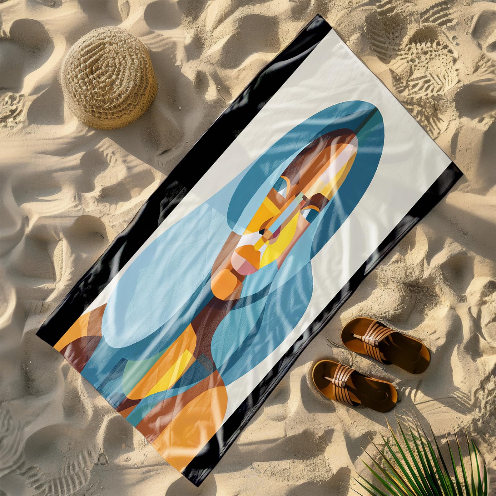 Telo Mare Microfibra 210x230 Arte Geometrica Giallo Blu Telo Spiaggia Grande Antisabbia,XXL Asciugamano Mare, Asciugatura Rapida, Stuoia Spiaggia Leggero E Portatile