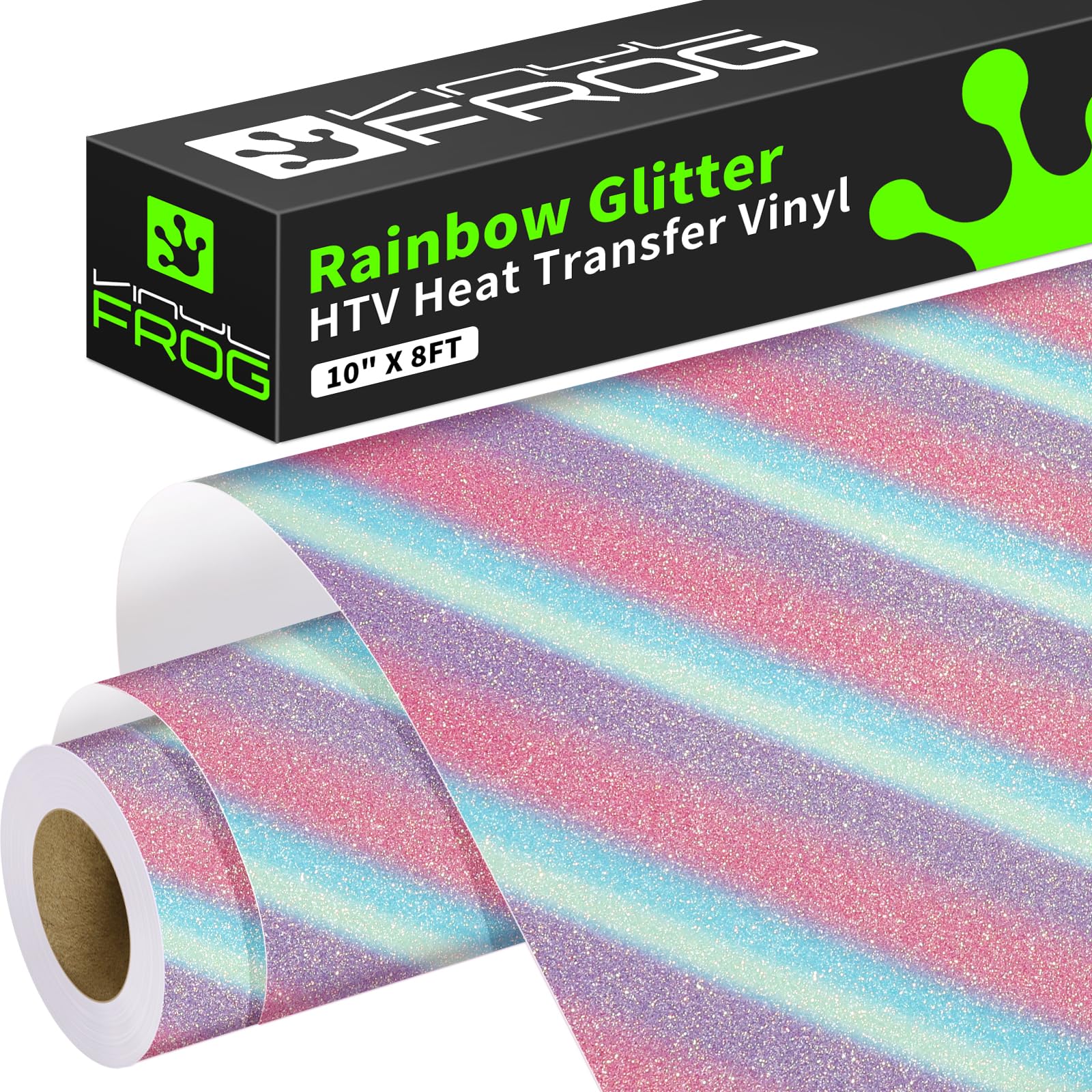 VINYL FROG Rainbow Glitter HTV Vinyl Roll 10" x8ft Shimmer Iron on Vinyl — image 1