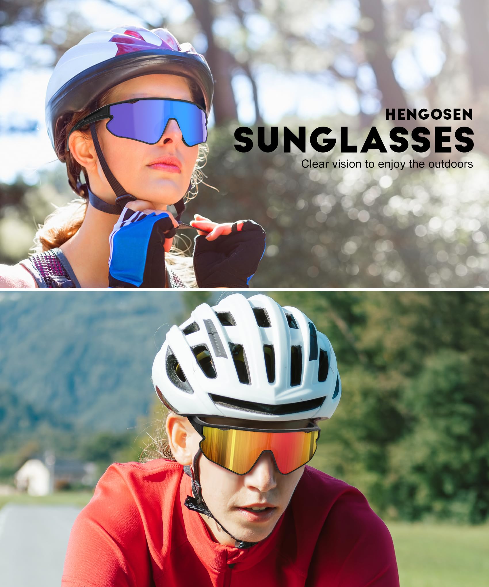 HENGOSEN Occhiali da sole sportivi polarizzati, da uomo, per ciclismo, corsa, guida, moto, pesca, protezione UV400