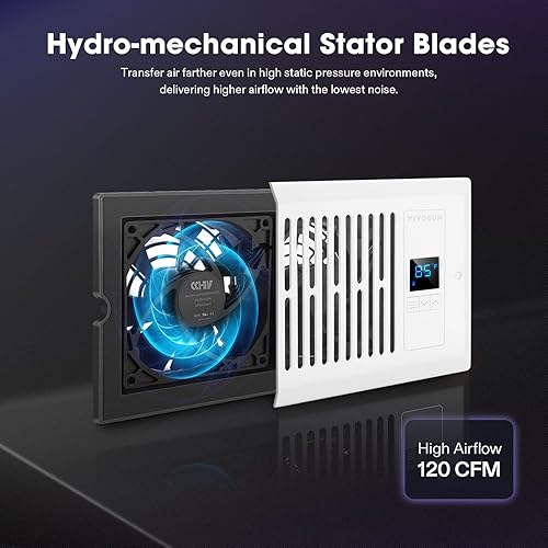 Miniatura 5 de VIVOSUN Ventilador de refuerzo silencioso de 4 x 10 pulgadas, ventilación de registro inteligente con control de termostato inteligente, ventilador