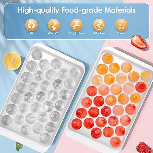 Miniatura 3 de WIBIMEN Bandeja para cubitos de hielo con tapa y contenedor, bandejas de hielo redondas para congelador con tapa, bandejas para cubitos de hielo