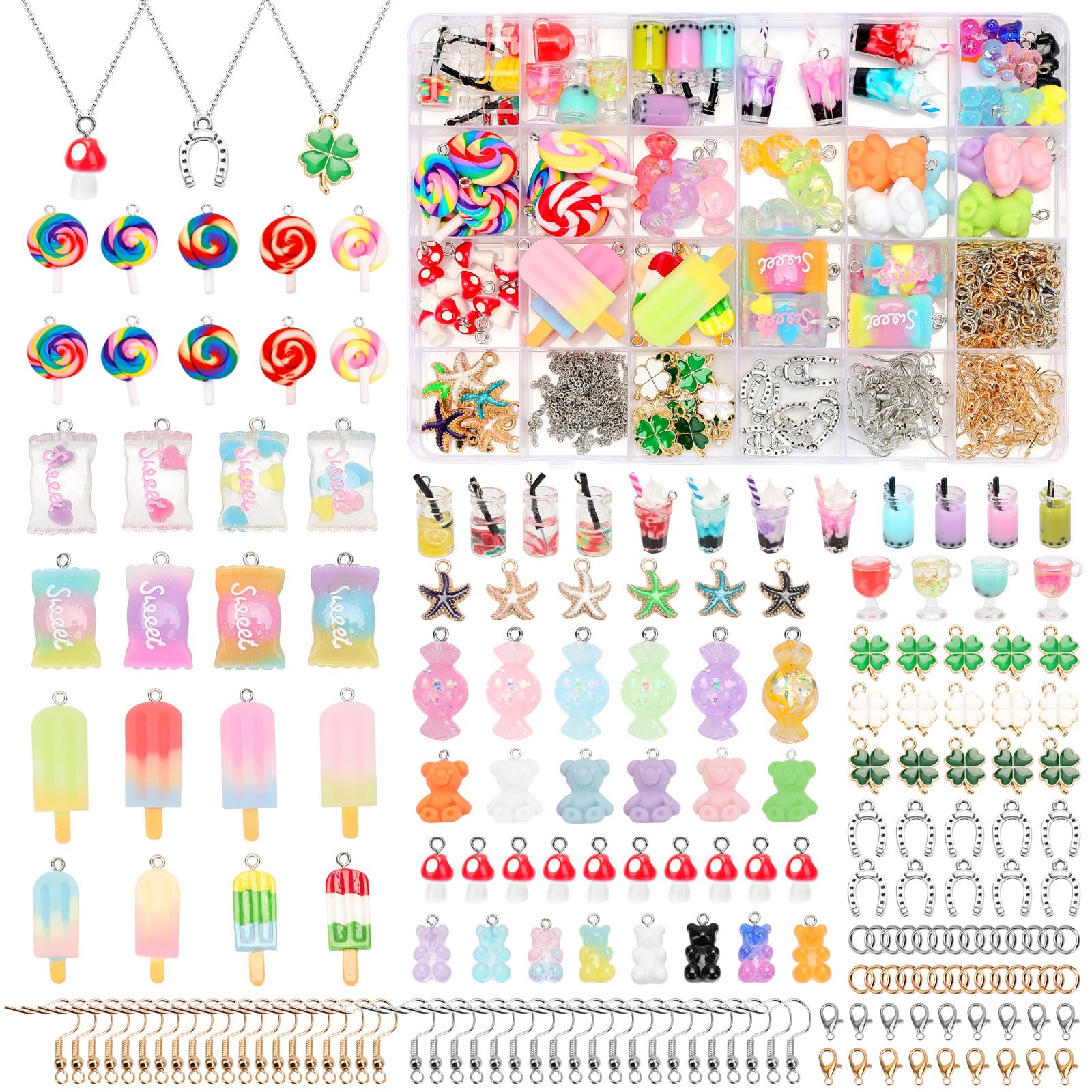 JABNOW Charms Anhänger Set Schmuck Selber Machen Set, Charms Bubble Tea Schmetterling Bär, DIY Coole Sachen für Ohrringe Halskette Armband und Schlüsselanhänger