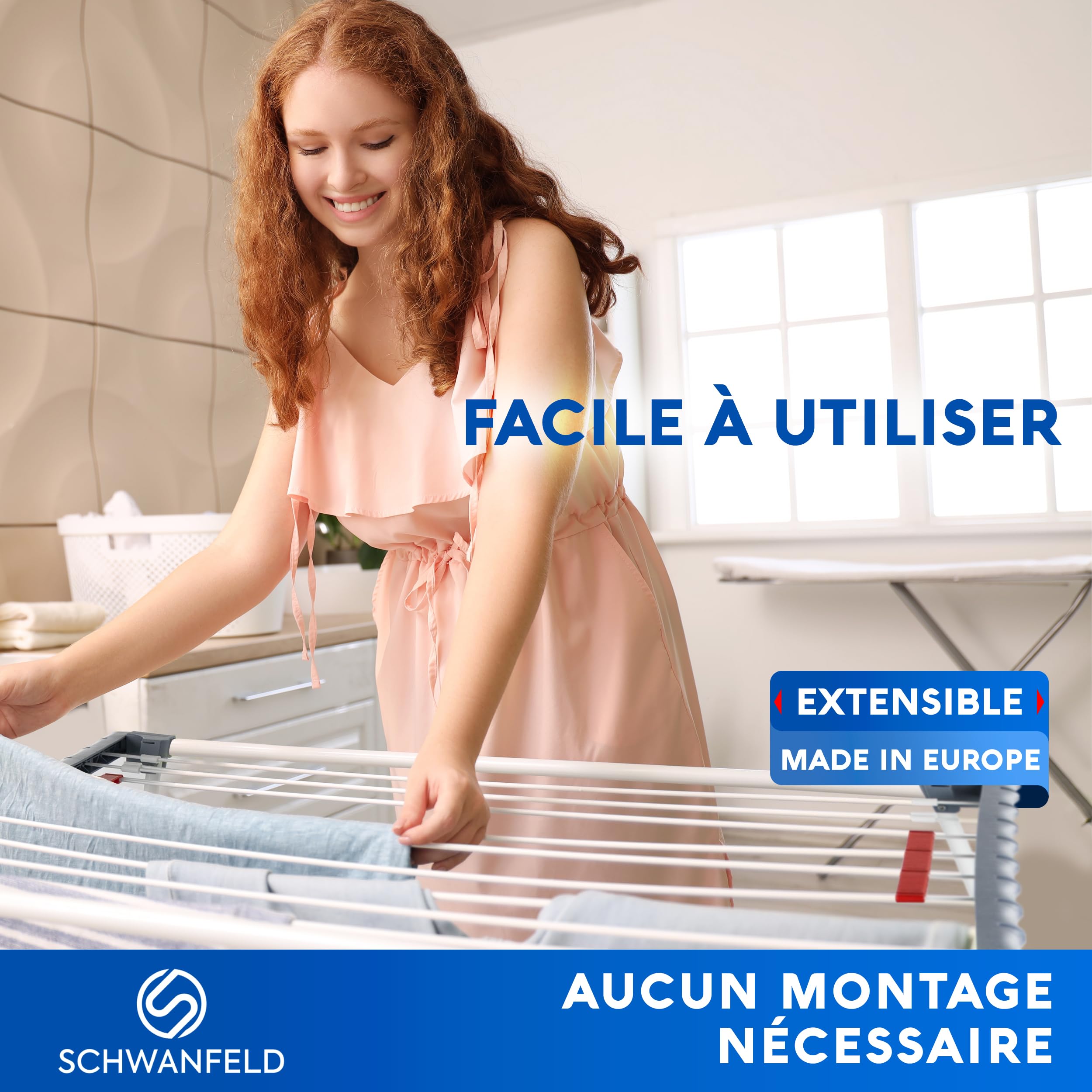 SCHWANFELD® sechoir a Linge Exterieur [20M Longueur DE SÉCHAGE] - etendoir Linge Interieur - tancarville Linge Solide XXL - séchoirs à Linge - étendoir à Linge - etandoire à Linge intérieur