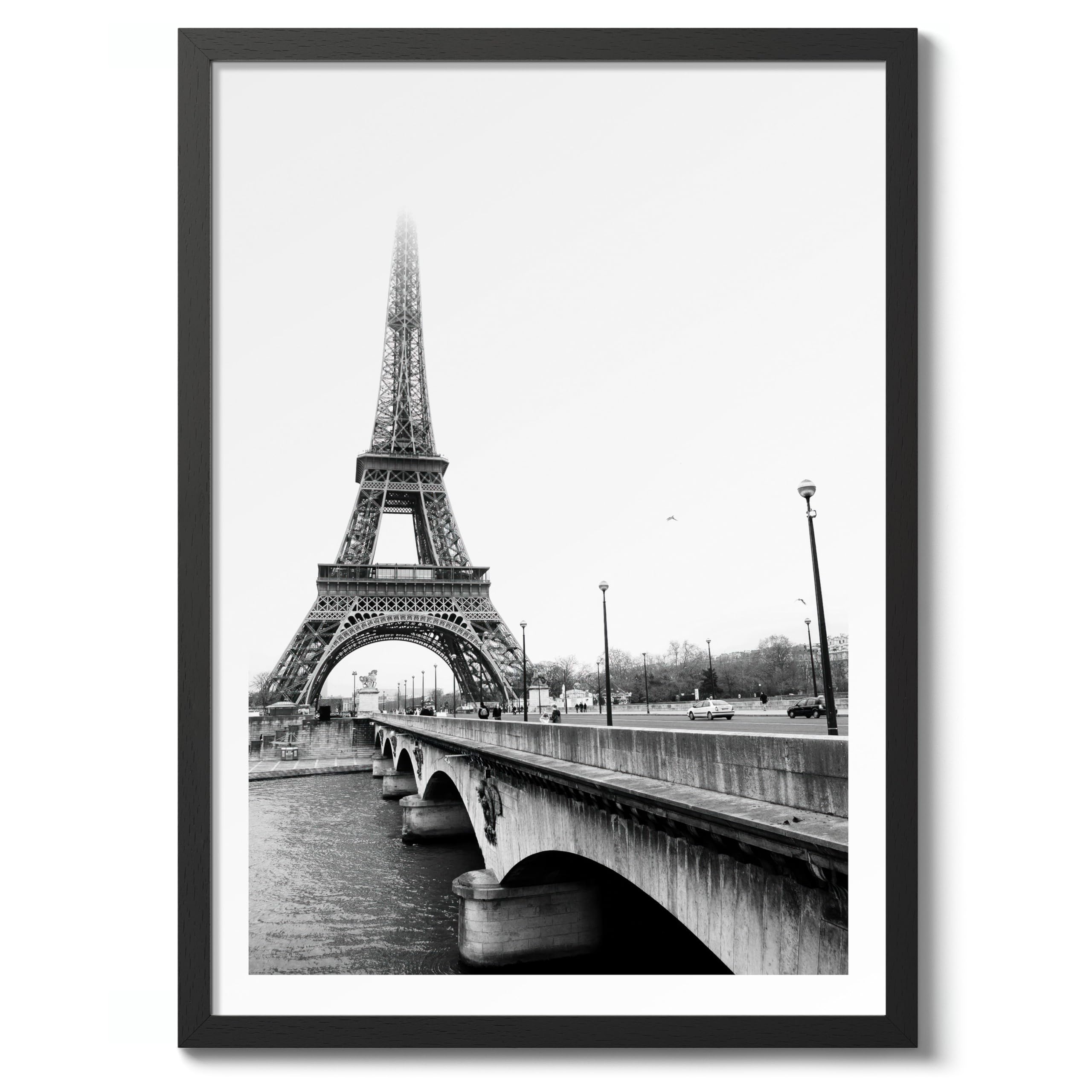 Eiffel Tower, Paris Poster Black & White Vintage Photography Print Minimalist Modern Interior Decoration, Archival Matte, A1 (Black Frame) - 84.1x59.4cm