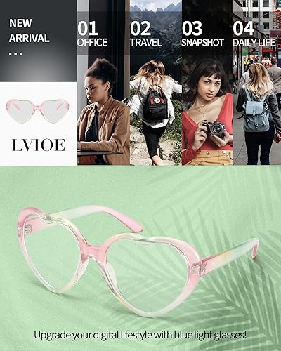 Miniatura 5 de LVIOE Lentes de bloqueo de luz azul con corazón para mujer, lentes falsos transparentes de moda, con filtro de bloqueo UV, LB960
