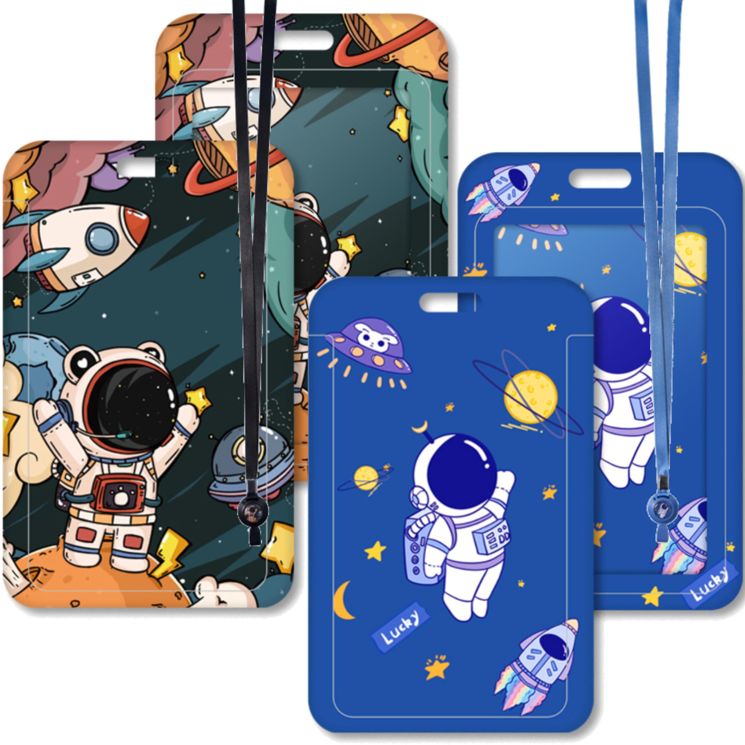 NESLIN 2Pack Badge Holder with Lanyard, Retractable Badge Reel Clip Adjustable, Cute Card Name Tag Lanyard Vertical ID Protector Bage Clips for Nurse Nursing Doctor Teacher Student (Space)