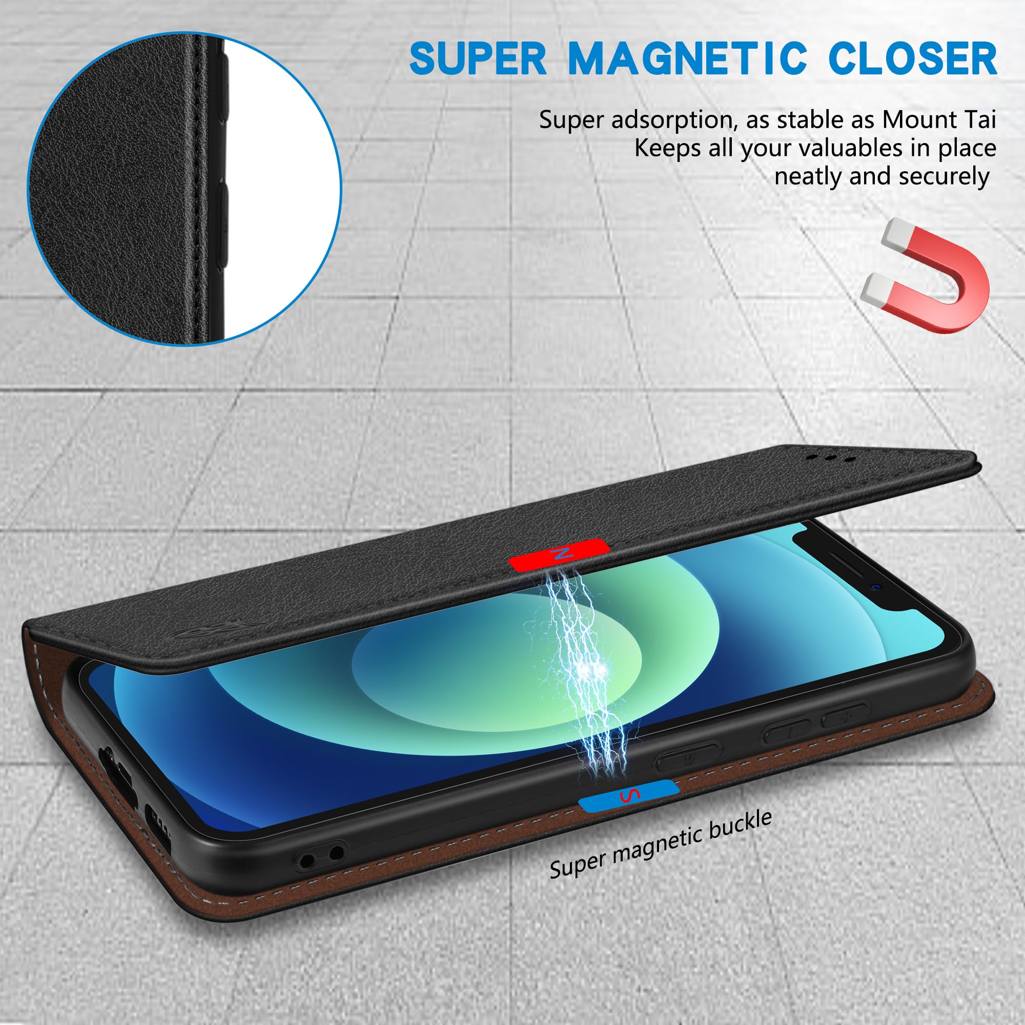 ZZXX iPhone 12/12 Pro Wallet Case with [RFID Blocking] Card Slot