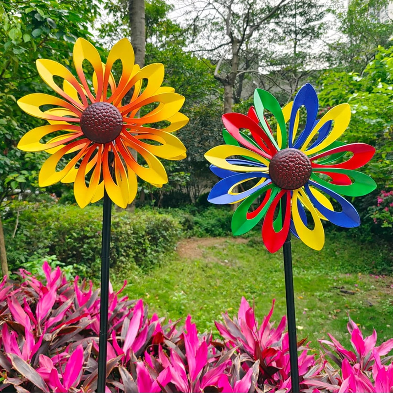 ppARK Girasole Windmil di Piccole Dimensioni, Girandole a Vento in Metallo, stabili, per Esterni, sculture a Vento, acchiappavento da Giardino, per la Decorazione del Giardino
