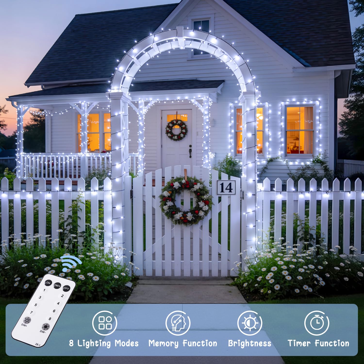 JMEXSUSS 800 luci LED bianche di Natale per esterni, 82,9 m, 8 modalità di luci per albero di Natale, filo verde, ghirlanda di luci a LED impermeabili per decorazione albero