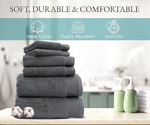 Miniatura 3 de Toallas de lujo 100 % algodón para baño, juego de 6 toallas, extra suaves y esponjosas, toallas de secado rápido y altamente absorbentes, juego de