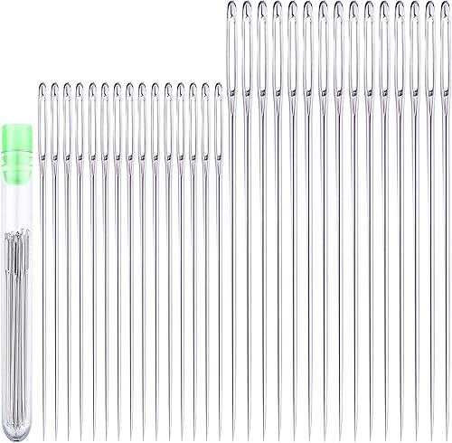 30 agujas de costura de ojos extra grandes, 2 tamaños, agujas de coser a mano de ojo grande en tubo de almacenamiento transparente