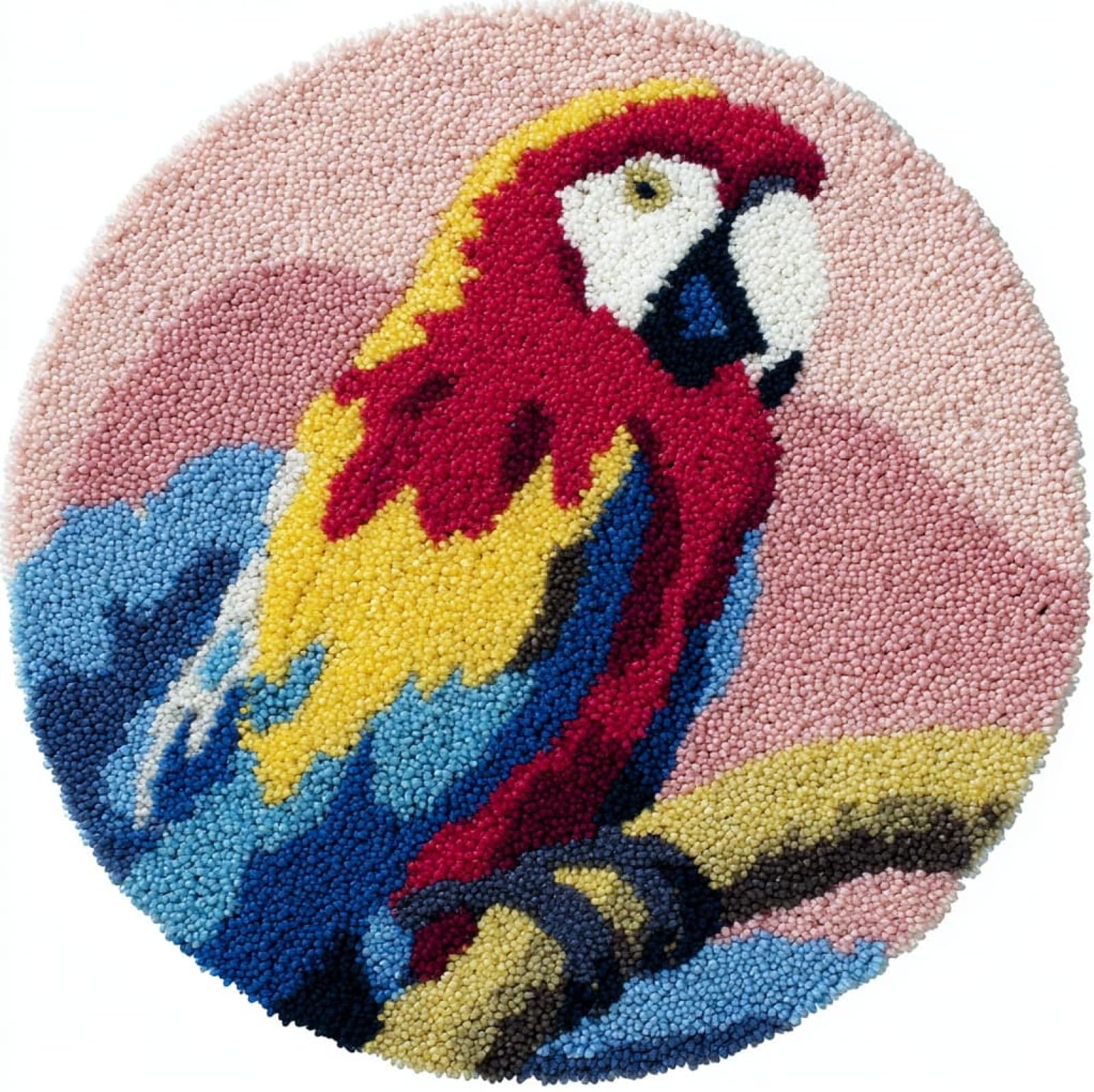 Wallustrioaw 006 Latch Hook Kits For Kids And Adults,Parrot,Diy Latch Hook Rug Kit,Carpet Making Crochet Needlework Crafts For Home Decor,50X50cm