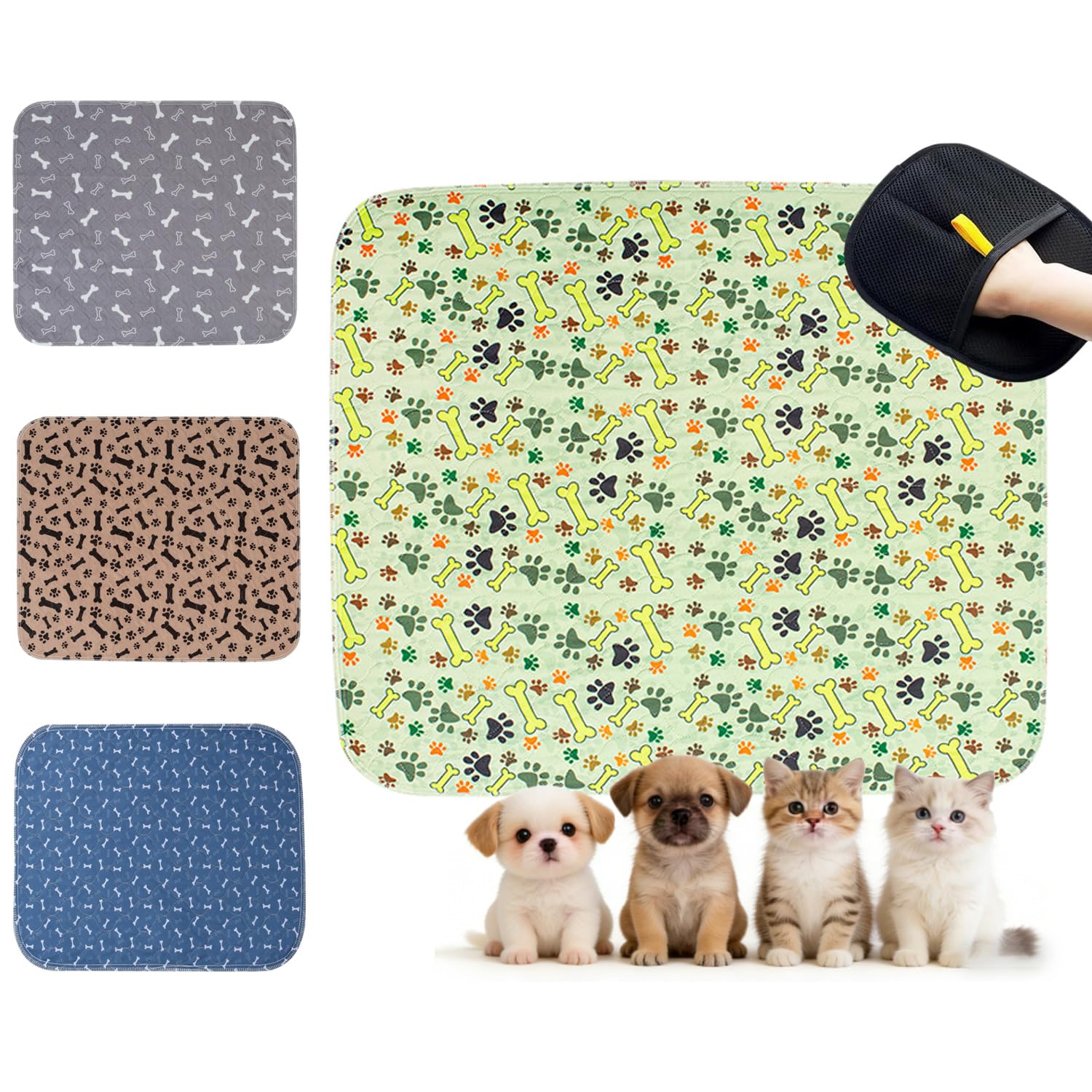 Puppy Pads with Pheromones, Washable Pee Pads for Dogs Potty Training, Reusable Dog Mat with Pet Hair Removal Gloves for Playpen, Crate, Whelping Box (Blue,M) — view 10