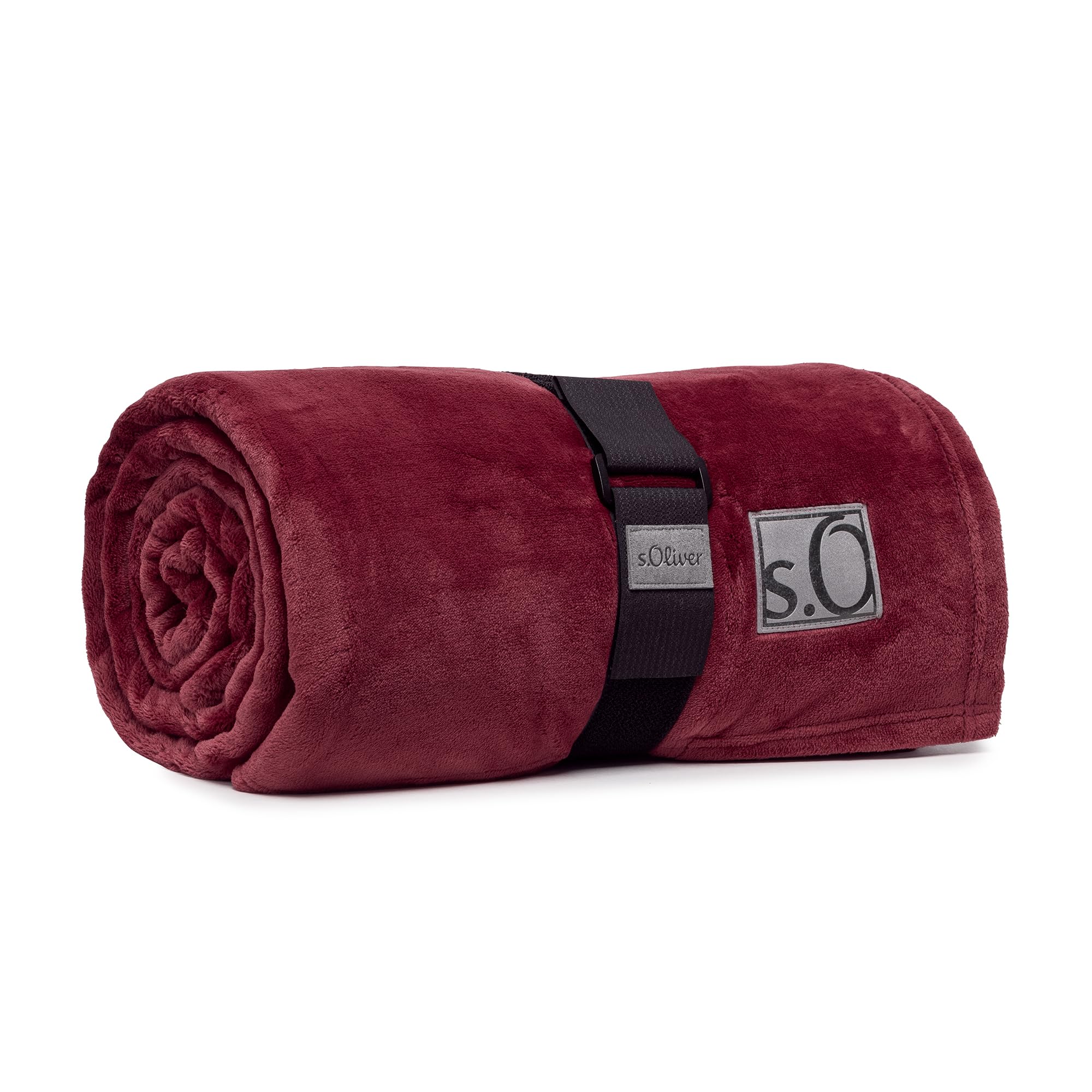 s.Oliver Kuschelsoft Decke 150x200 cm - flauschig, warm & waschbar, Kuscheldecke dunkelrot Uni