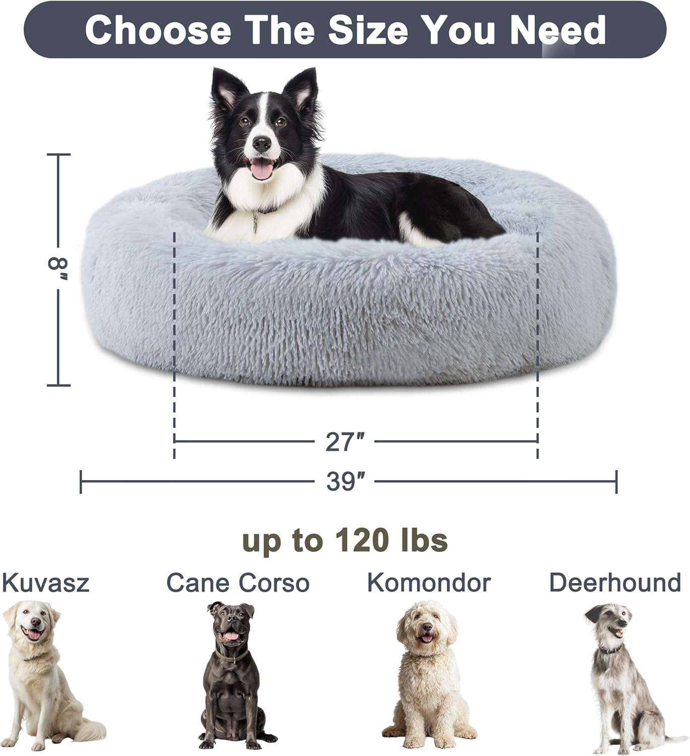 ELSKER&HOME Calming Dog Bed,Donut Washable Warming Soft Round 39 inches Dog Beds for Large Dogs,Anti-Anxiety Fluffy Plush Cushion Bed Fits up to 120 lbs Pets