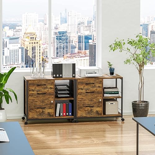 Miniatura 8 de Lulive Archivador con soportes para impresora, archivadores para oficina en casa, archivador con cerradura y puerto de carga USB, archivador de 3