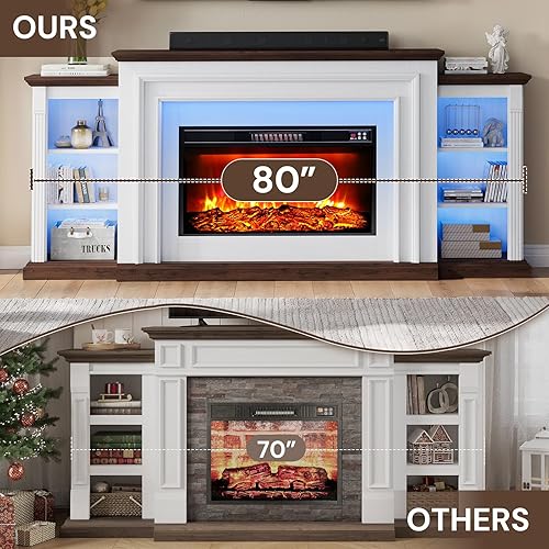Miniatura 3 de Chimenea eléctrica LED de 80 pulgadas con chimenea, soporte para TV de 90 pulgadas, moderno centro de entretenimiento con almacenamiento, delicado