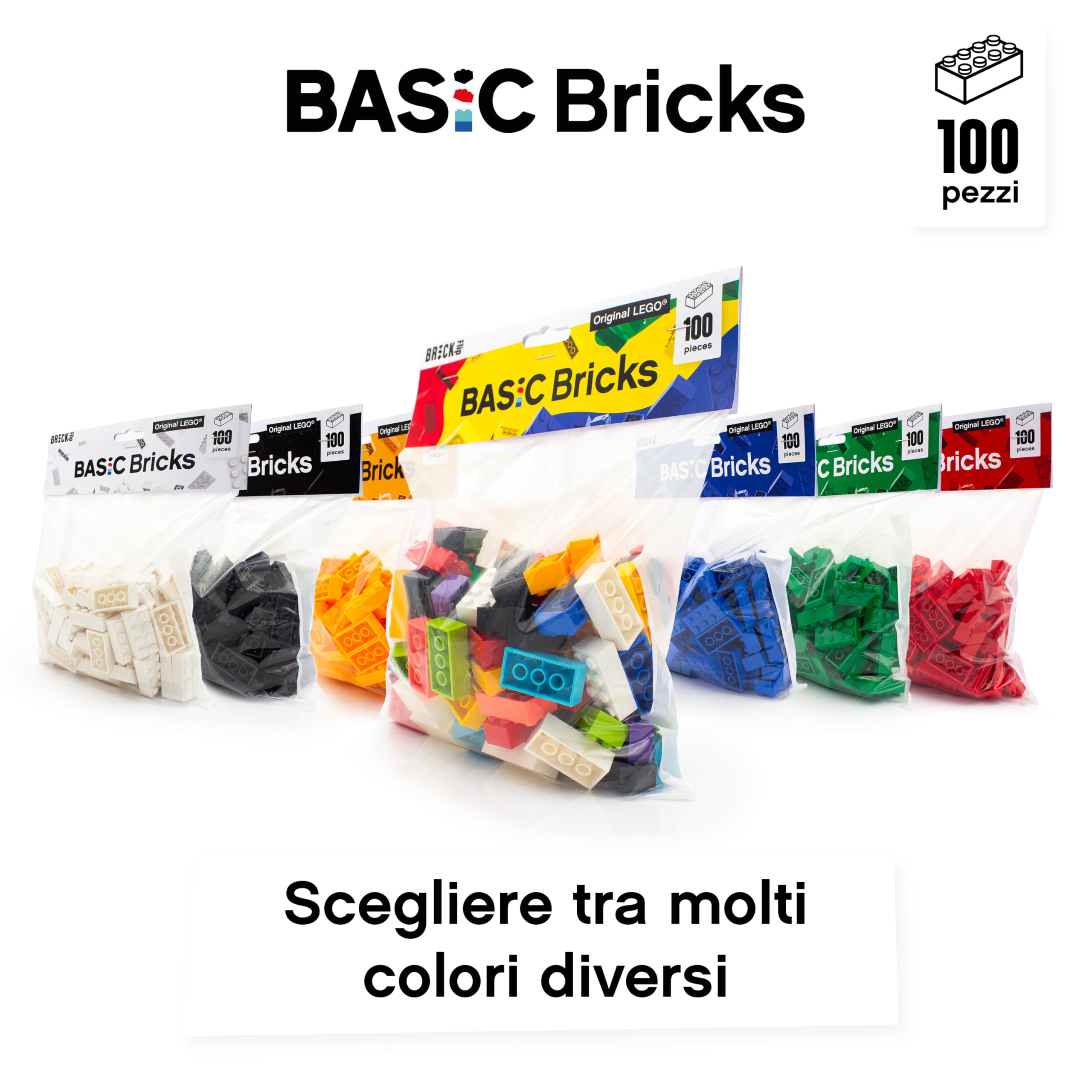 LEGO mattoncini misti 2x4, 100 mattoncini LEGO sfusi - Pezzi sfusi da 4 anni, set misto originali | BASIC Bricks (3001)