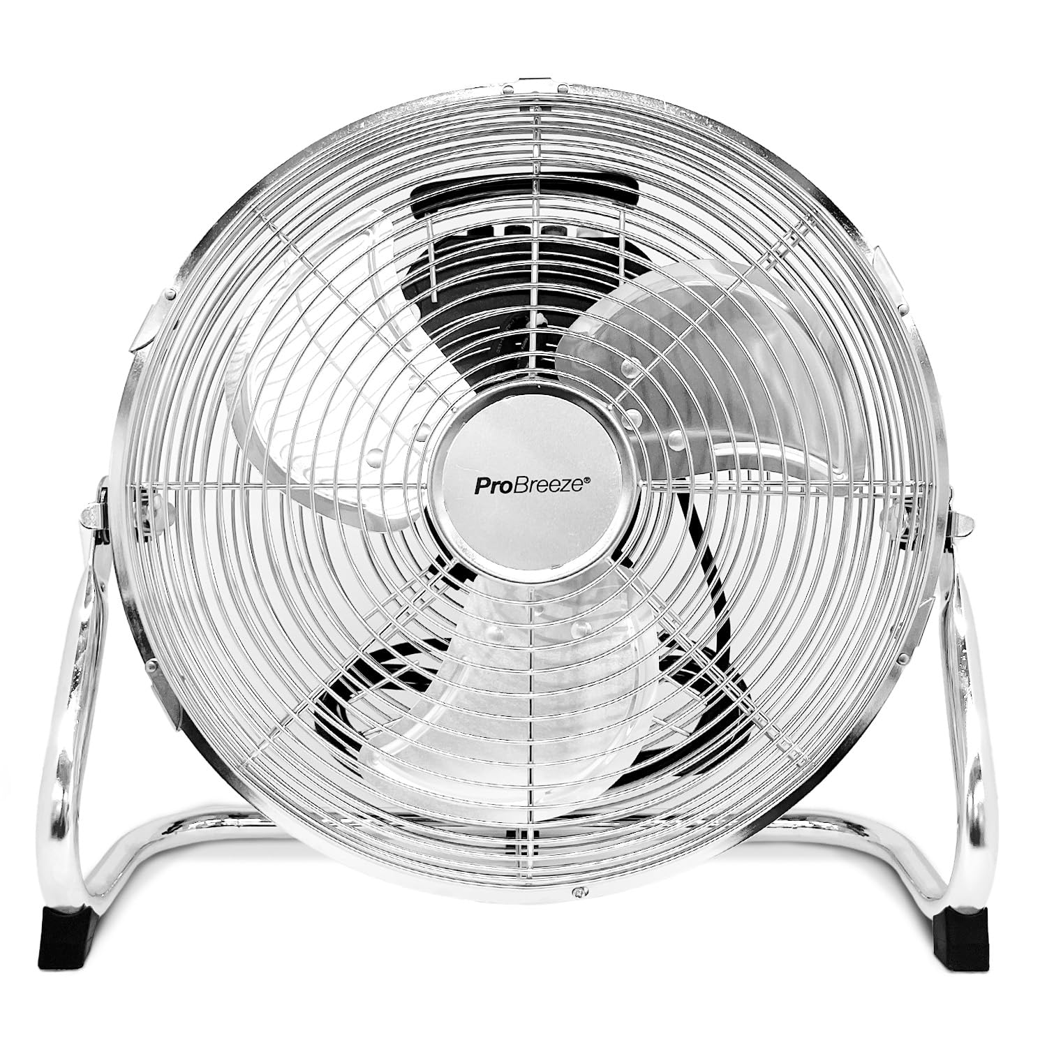Pro Breeze 30,5 cm Bodenventilator aus Chrom - 50W Ventilator klein mit 3 Geschwindigkeitsstufen, 110° vertikal neigbar - Leistungsstarke Windmaschine für Zuhause, Büro und Fitnessstudio