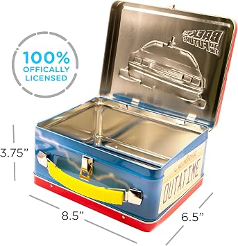 Aquarius Back to The Future Gen 2 Fun Box - Sturdy Tin Storage Box with Plastic Handle & Embossed Front Cover - Officially Licensed Merchandise & Collectible Gift for Kids, Teens & Adults