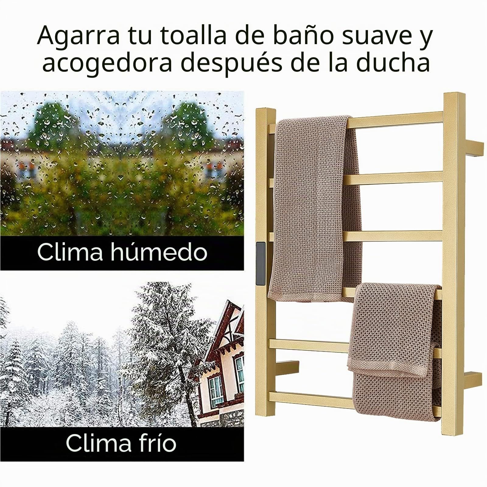 Radiador Toallero térmico Oro para Baño, Toallero Eléctrico Montada En La Pared con Temporizador, Toallero Calefactado Termostática De Acero Inoxidable 304, 60 X 45 Cm,Hardwired