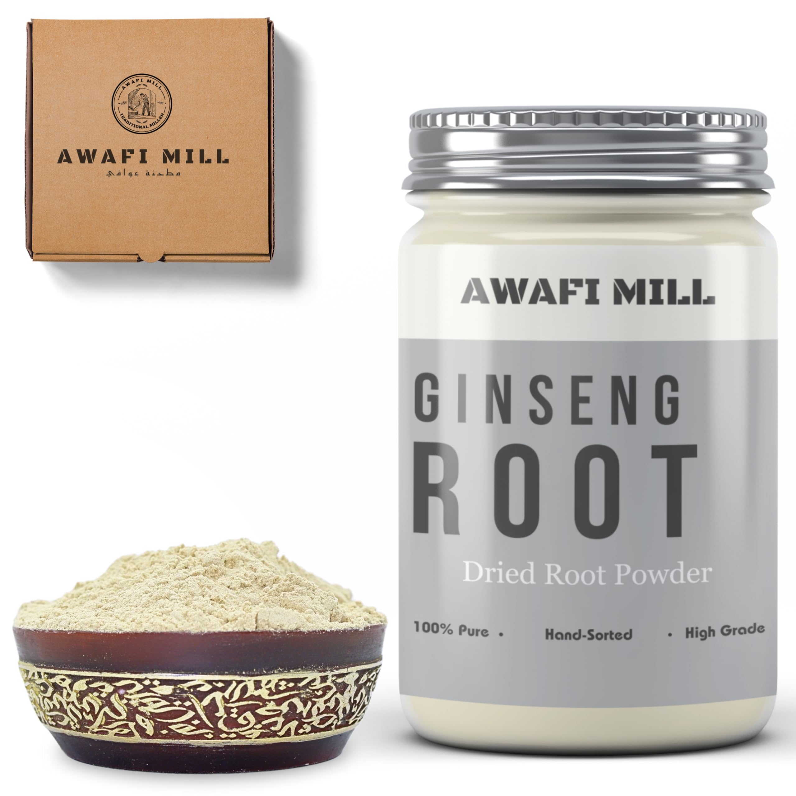 AWAFI MILL Premium Ginseng Root Powder - 100% Pure & Natural (Bottle of 500 gram / 17.6 Oz)