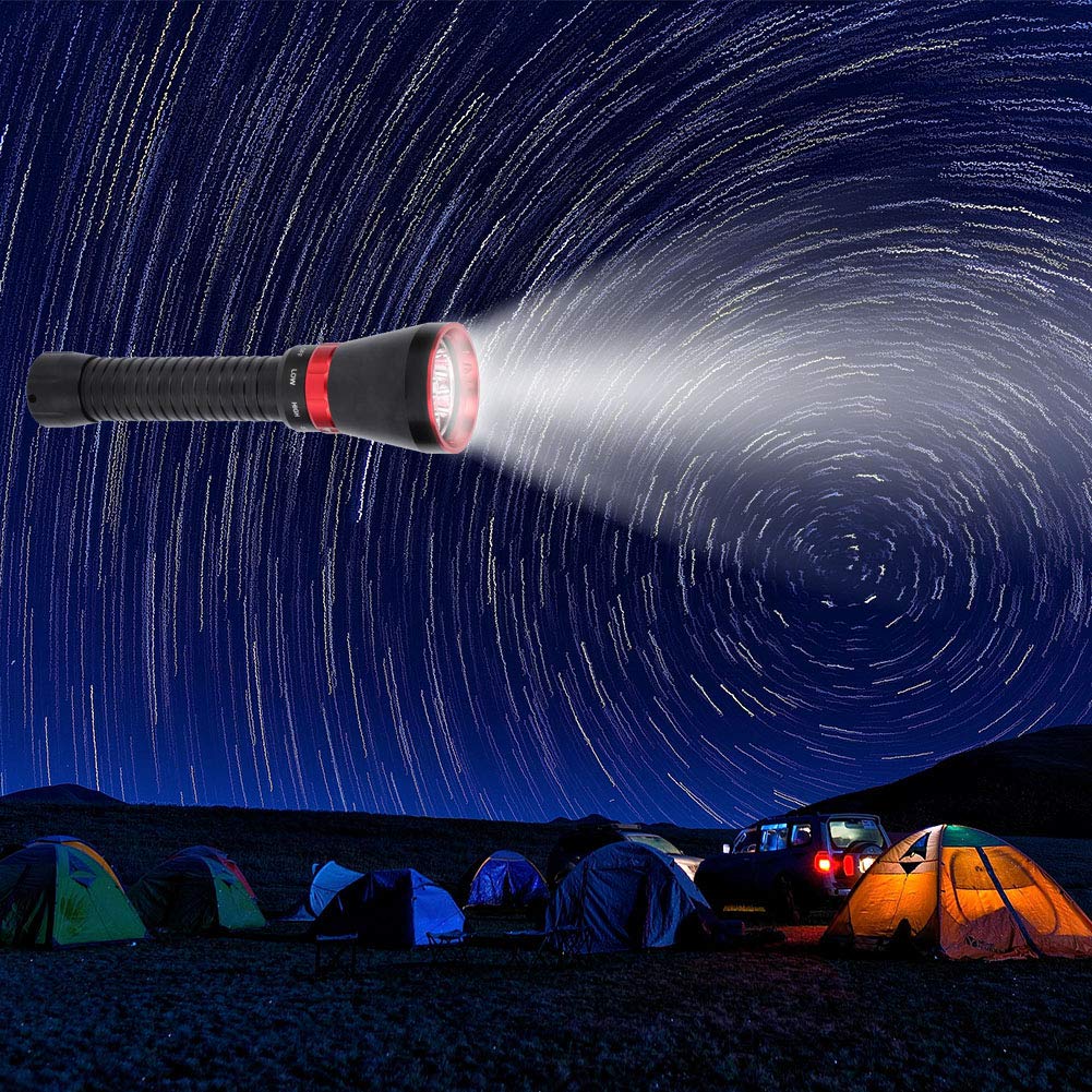 Garosa Torcia Subacquea 100M, Torcia Elettrica Alta Luminosità 18000LM per Attività Subacquee e All'aperto, Lampada Subacquea Resistente Impermeabile (Rosso)