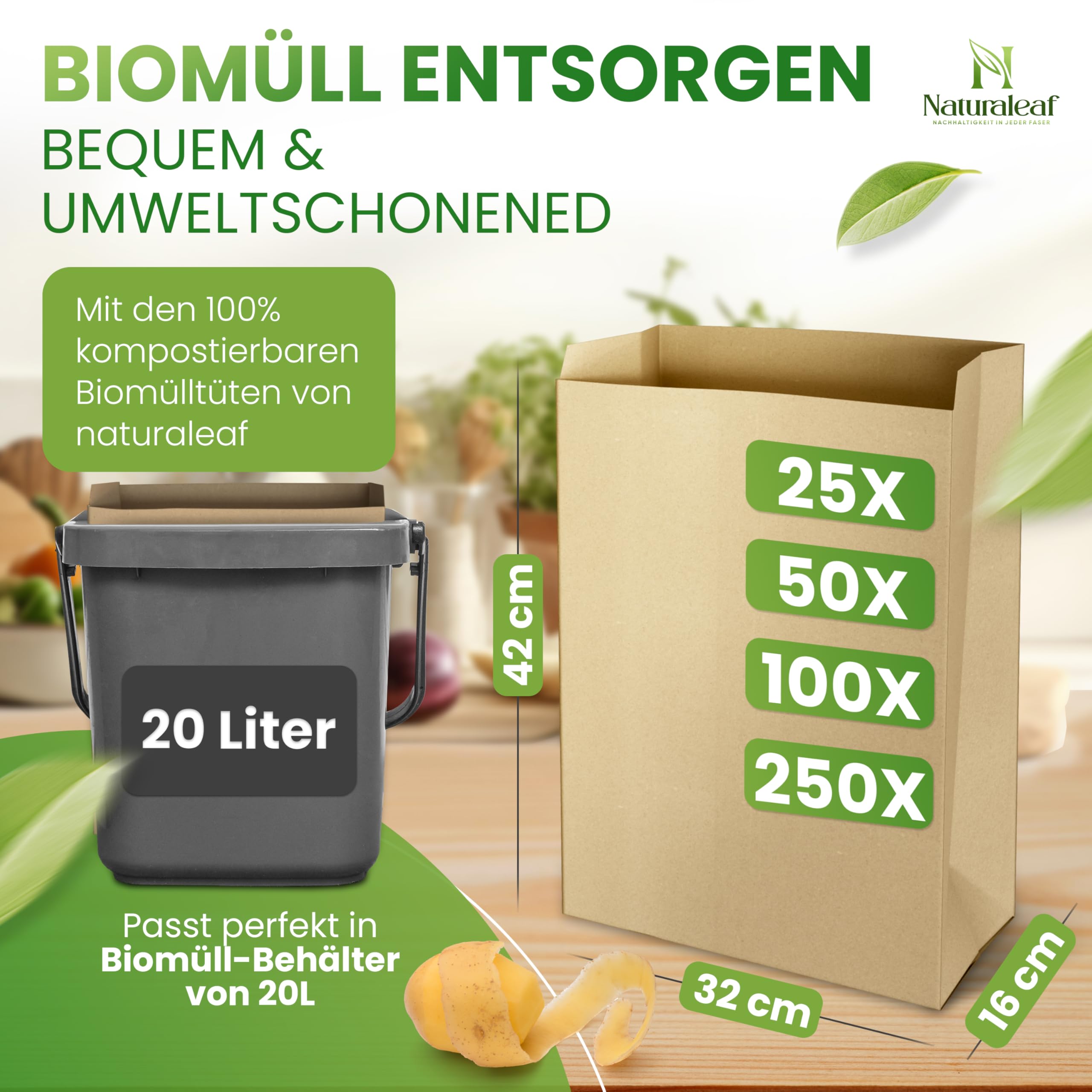 Biomüllbeutel 20L | 100 Stück | Extra Nass- & Reißfest
