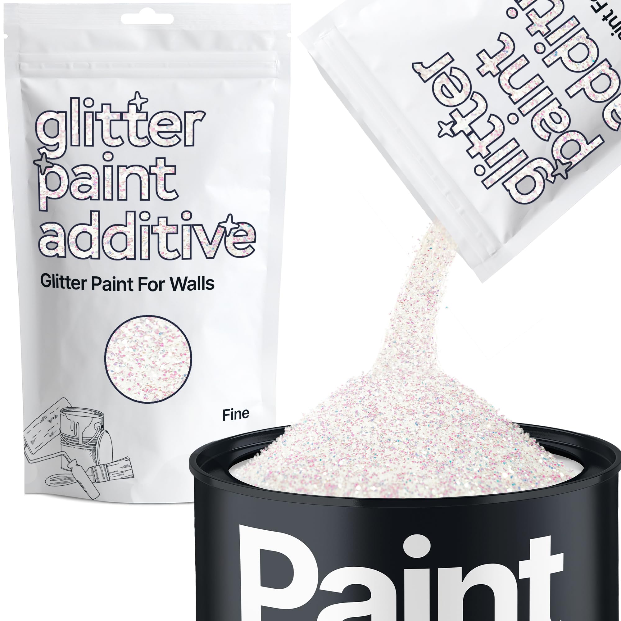 Hemway Glitter Paint Additive Crystals for Acrylic Emulsion Paint, Interior & Exterior Walls, Wood, Varnish, Matt, Gloss 100g / 3.5oz - Fine (1/64" 0.015" 0.4mm) - Mother of Pearl Iridescent