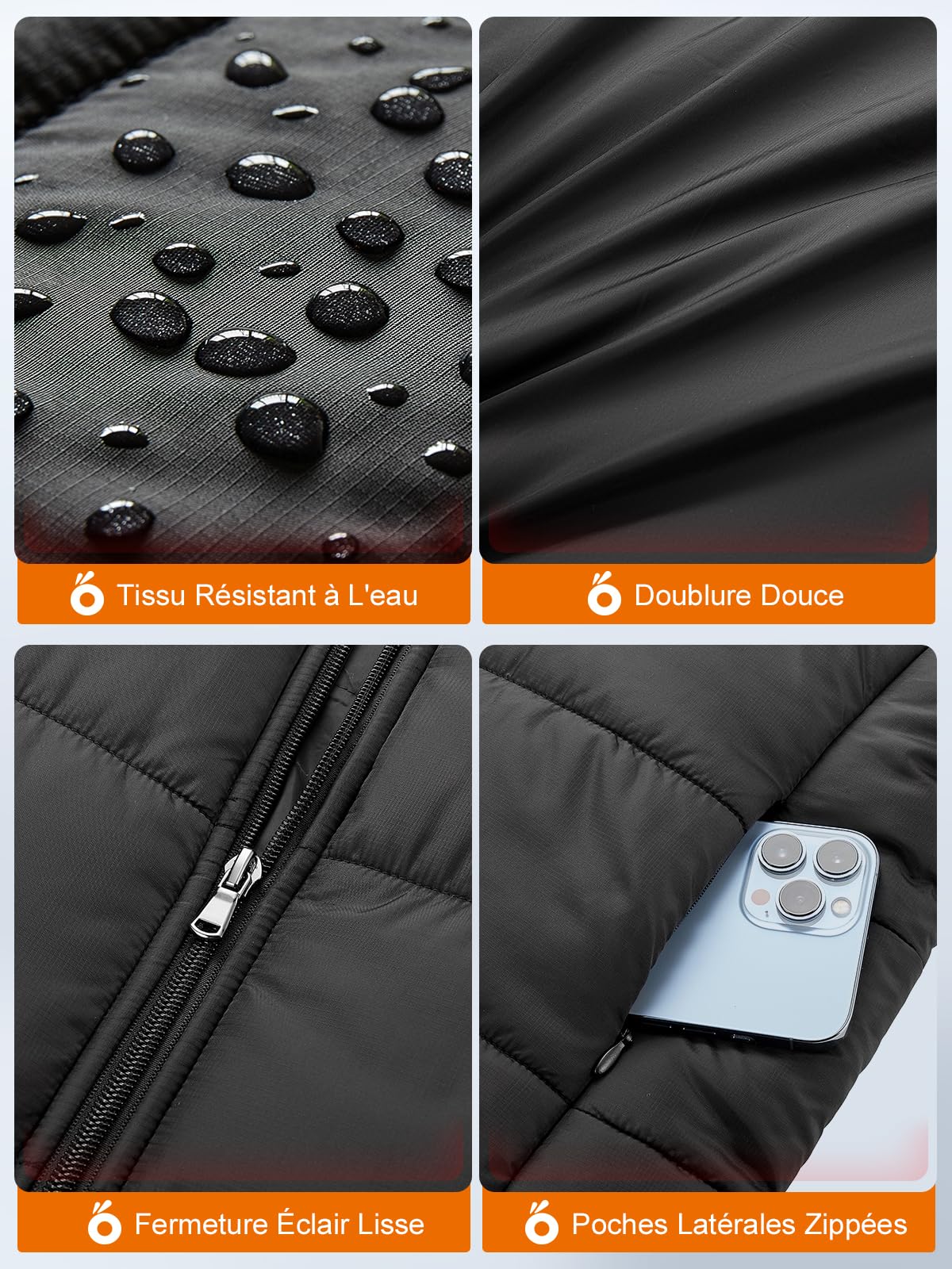 UNBON Gilet Chauffant Homme Femme avec Batterie Incluse 10000mAh, Gilet Chauffant USB Électrique Col V, Veste sans Manche Chauffante avec 3 Chaleurs 5 Zones Chauffage pour Moto Chasse Travail Noir L