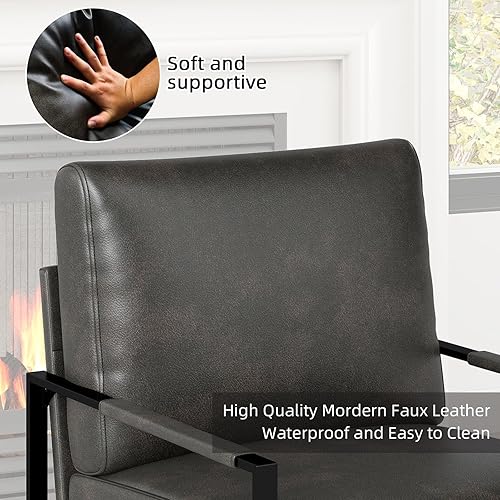 Miniatura 5 de Juego de 2 sillas decorativas de piel sintética moderna de mediados de siglo, sillón con marco de metal con cojín de asiento extraíble extra suave y